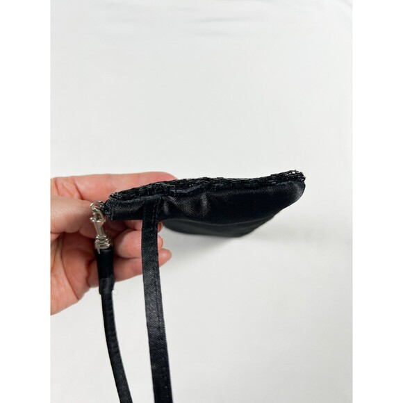 Liz Claiborne Beaded Wristlet Satin Y2K Hearts Black Goth Glam Kidcore Going Out - Picture 8 of 12